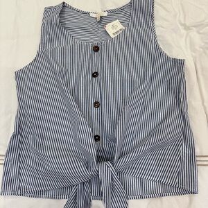 UE Blue and White Striped Tie-Front Tank